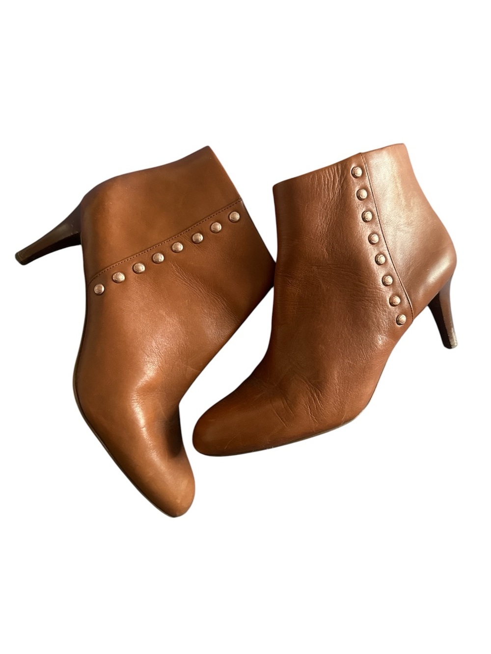 Coach Hickory Leather Studded Heeled Ankle Booties Brown - Size 9B